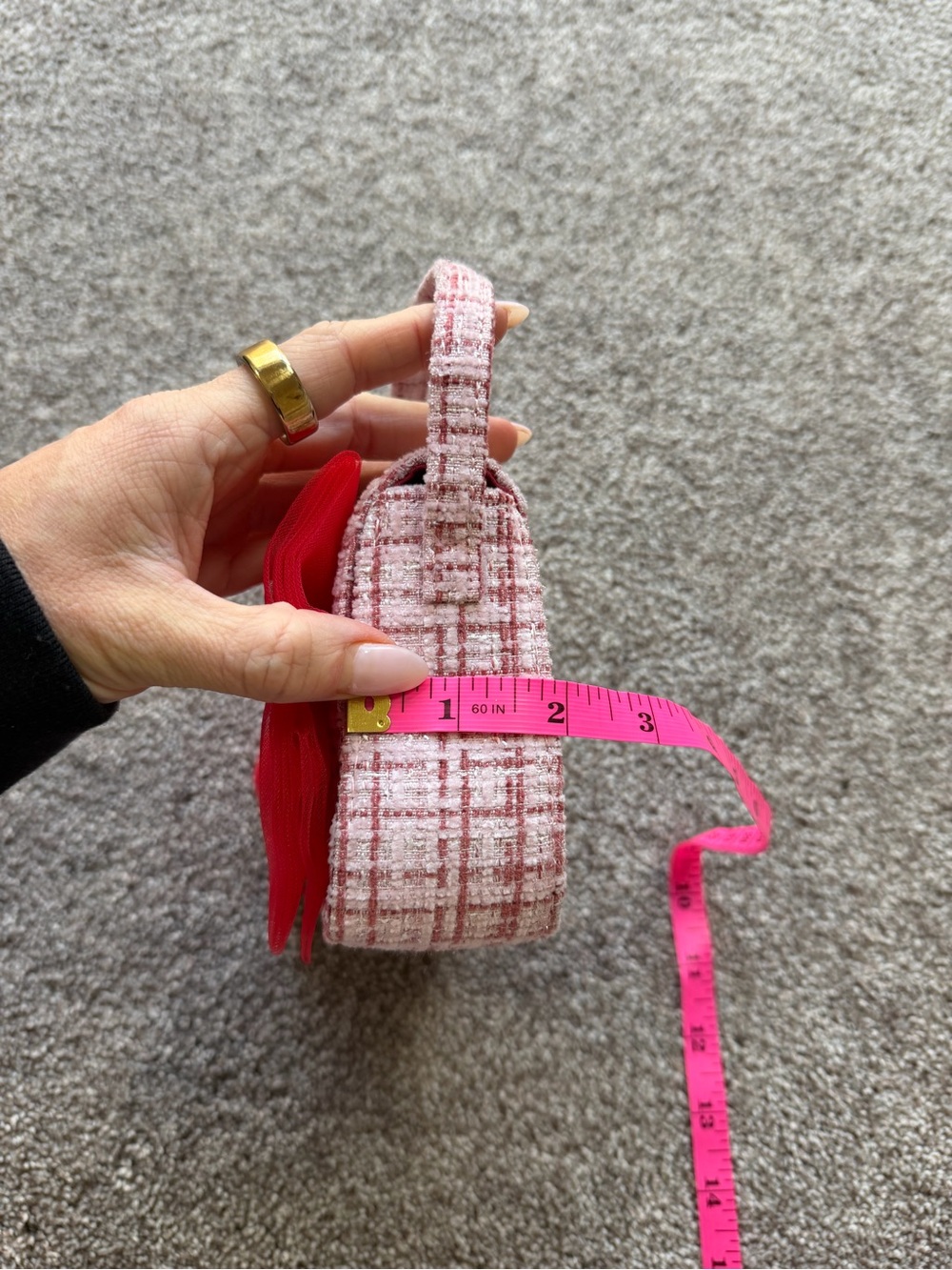 Girls Pink and Red Tweed Shoulder Bag with Large Red Bow - Picture 10 of 14
